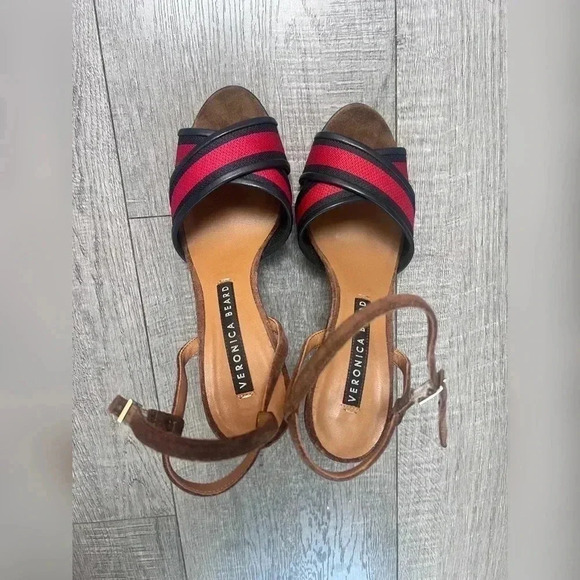 Veronica Beard OLYMPIA FABRIC/LEATHER ANKLE-WRAP SANDALS - Picture 6 of 7